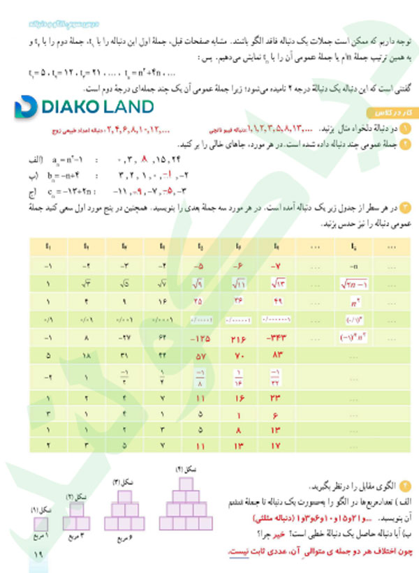 جواب تمرین صفحه 19 و 20 ریاضی دهم