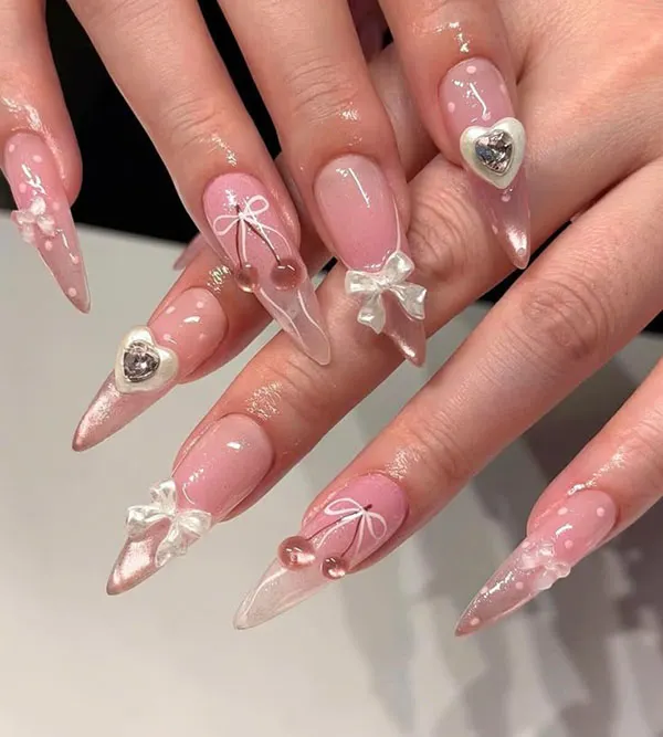 Pink bow nails diakoland photo 33 1