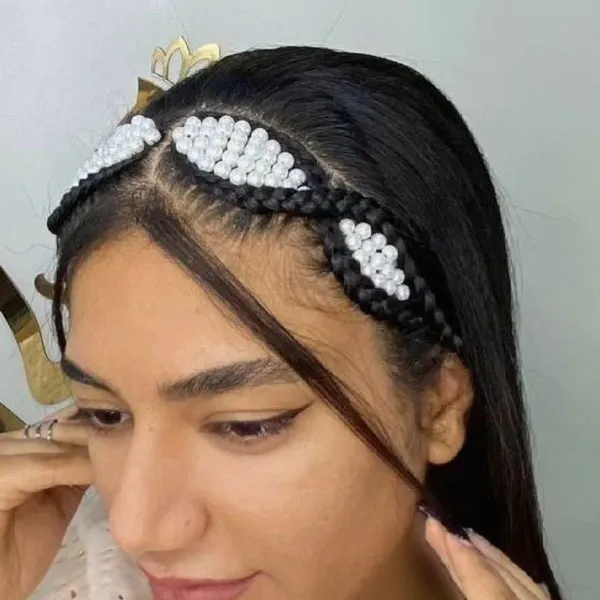 Hair weave with white pearls 10