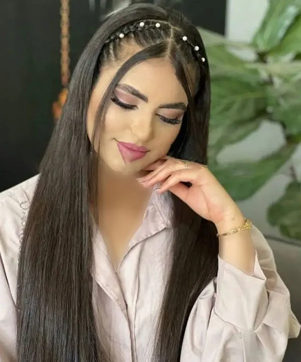 Hair weave with white pearls 11