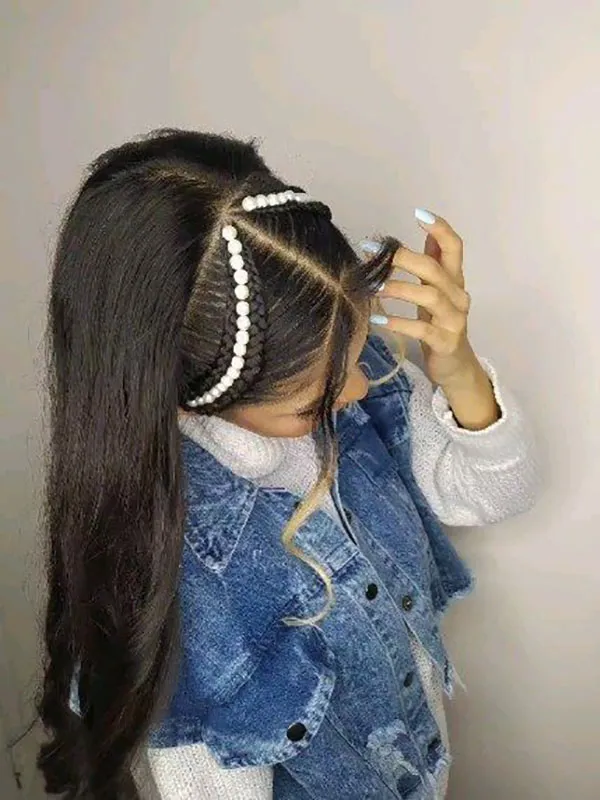 Hair weave with white pearls 12