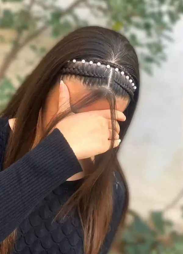 Hair weave with white pearls 15