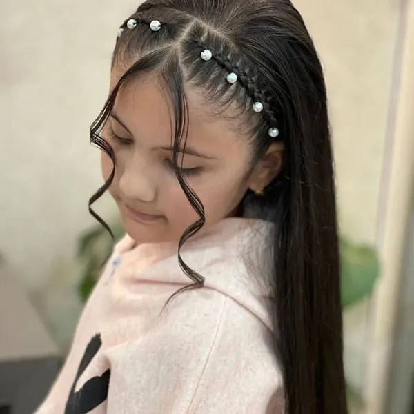 Hair weave with white pearls 16