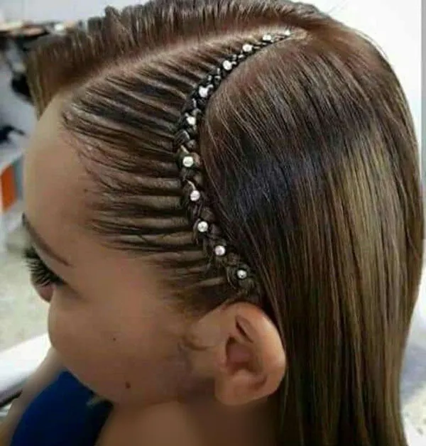 Hair weave with white pearls 17