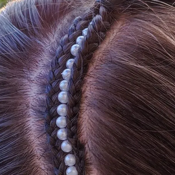 Hair weave with white pearls 22