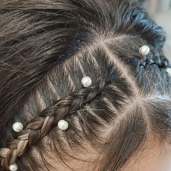 Hair weave with white pearls 23
