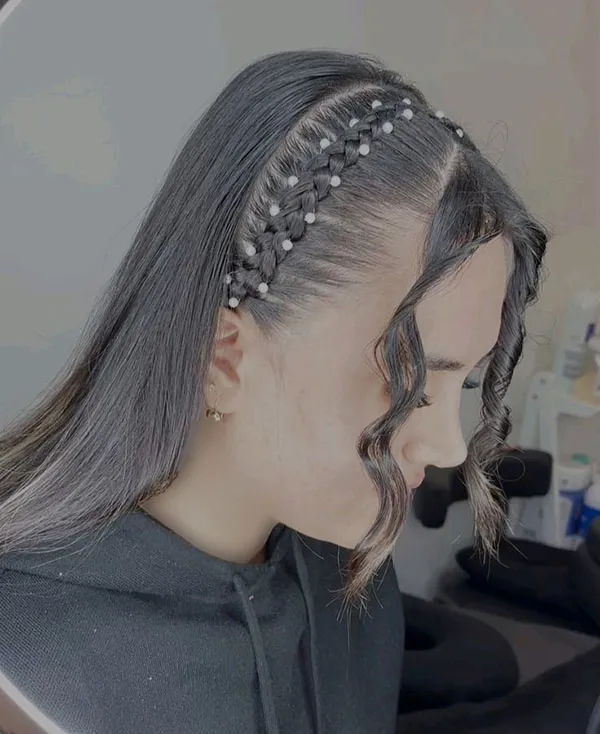 Hair weave with white pearls 24