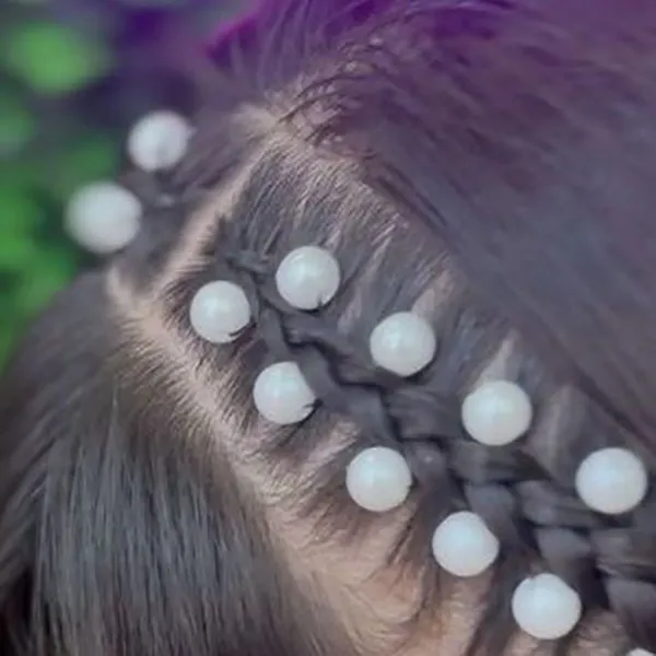 Hair weave with white pearls 25