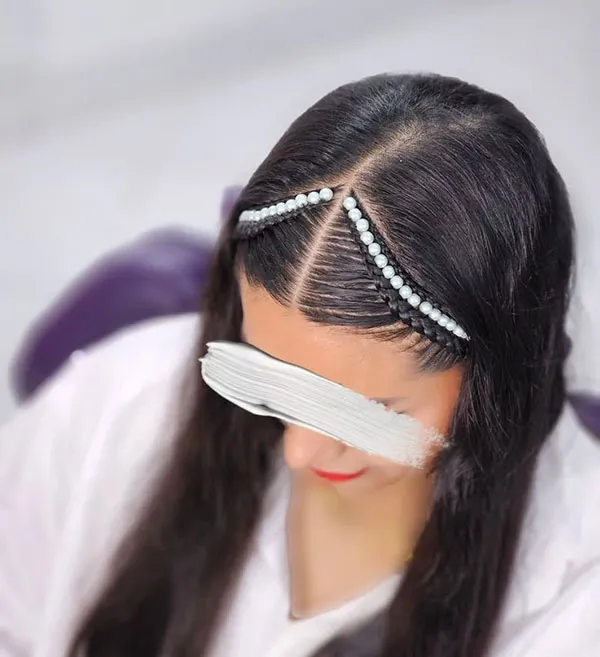 Hair weave with white pearls 28