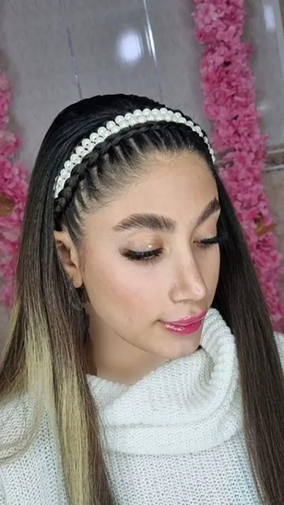 Hair weave with white pearls 3