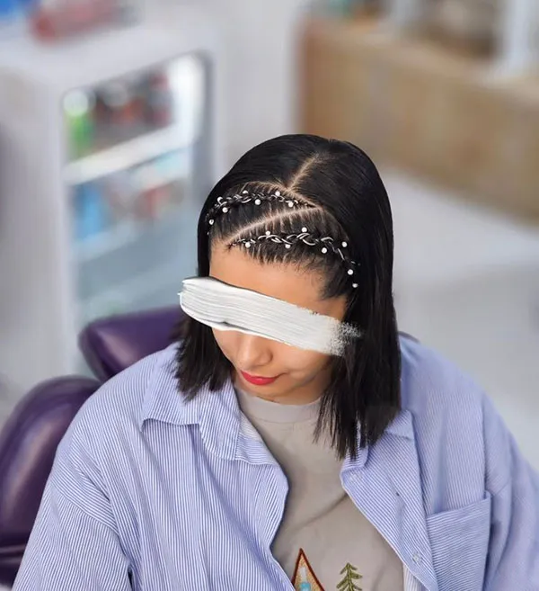 Hair weave with white pearls 5
