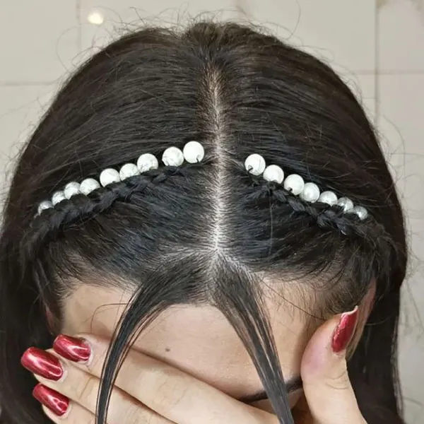 Hair weave with white pearls 6