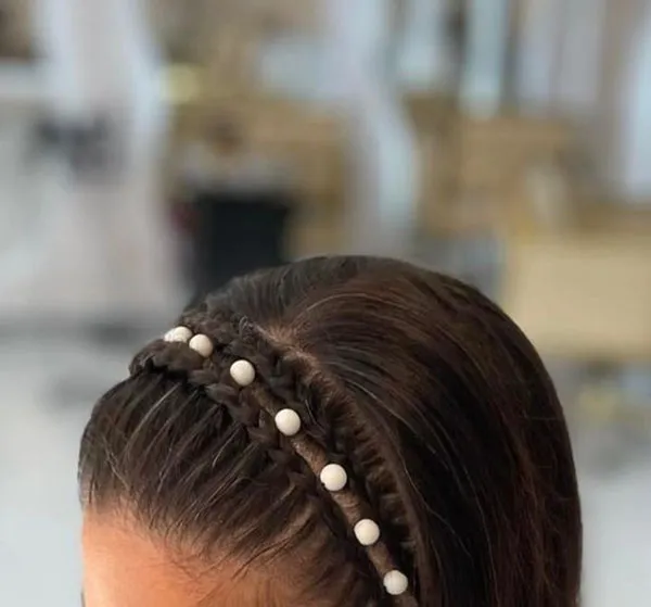 Hair weave with white pearls 7