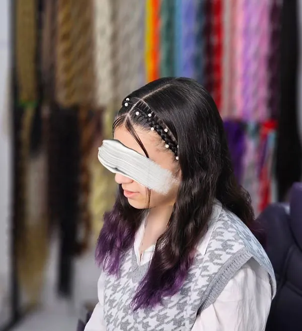 Hair weave with white pearls 8