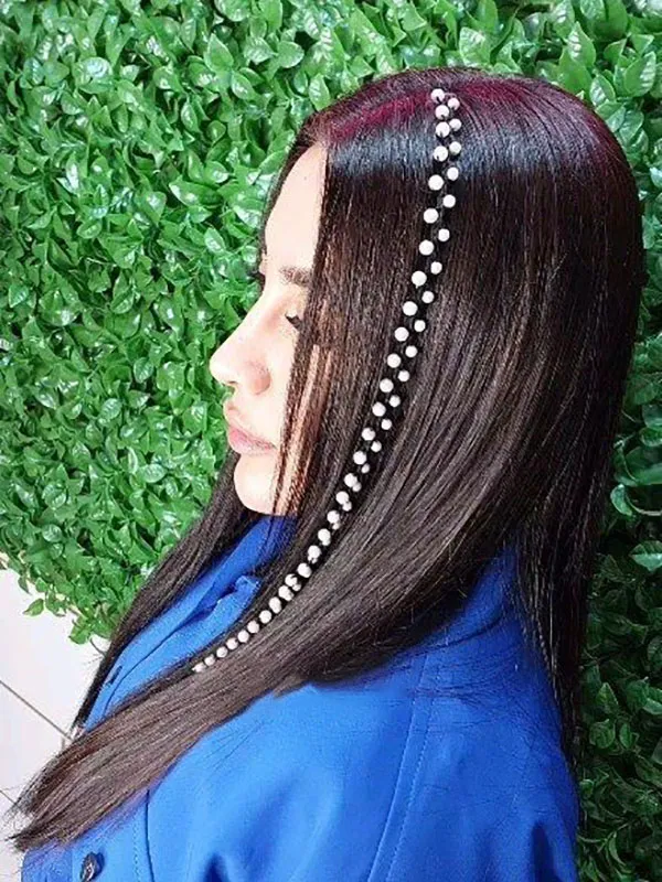 Hair weave with white pearls 9