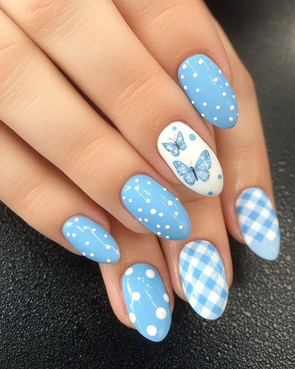 Pastel blue nail design 18