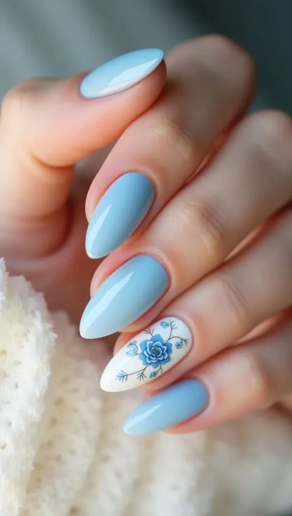 Pastel blue nail design 8