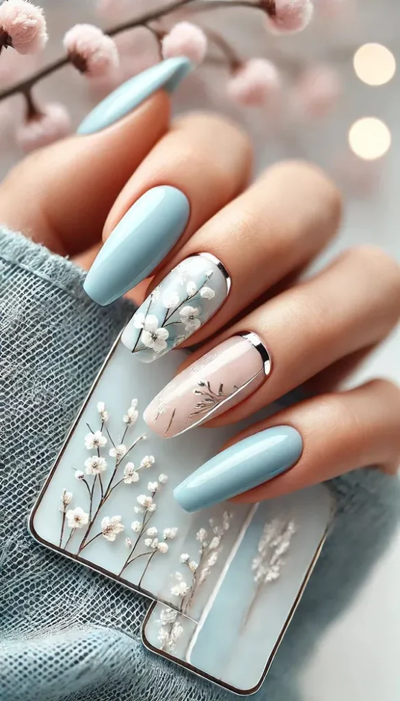 Pastel blue nail design 9