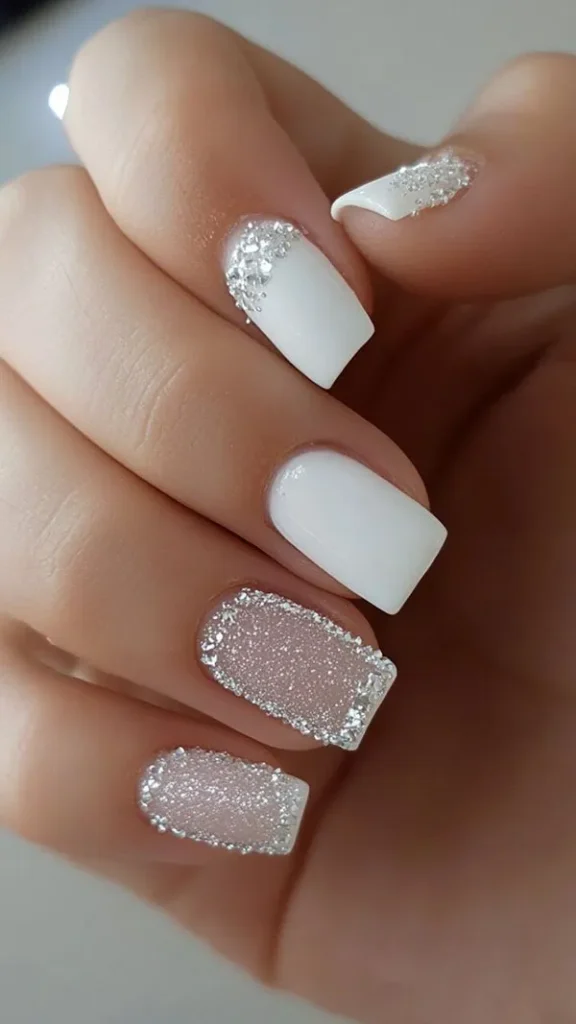 نمونه طرح ناخن عروس سفید اکلیلی | 35 انتخاب شیک و درخشان برای شب خاص تو ! 27 White bridal nail design with wreath 25
