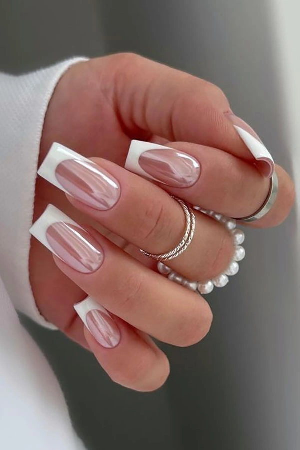 French chrome nails 14