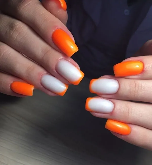Orange and white nail design 10