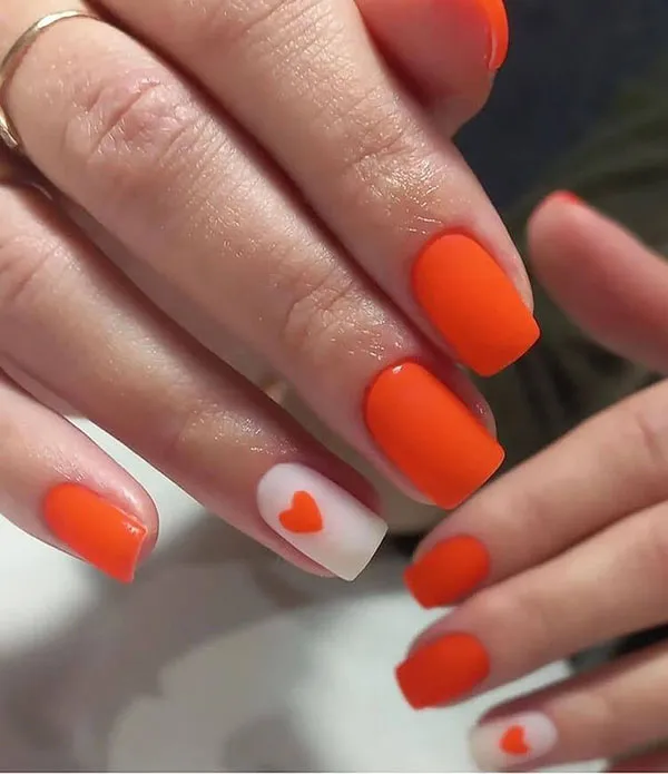 Orange and white nail design 20