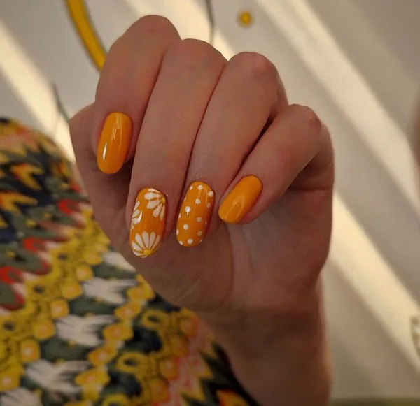Orange and white nail design 29