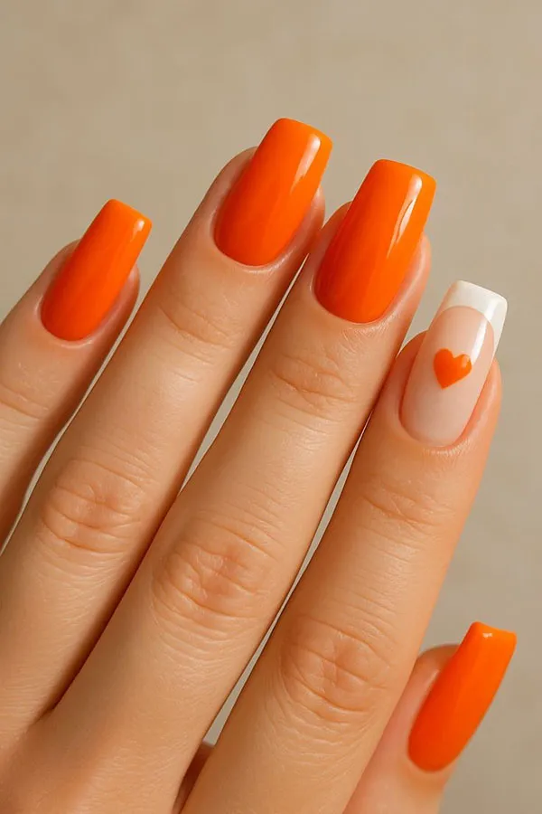 Orange and white nail design 3