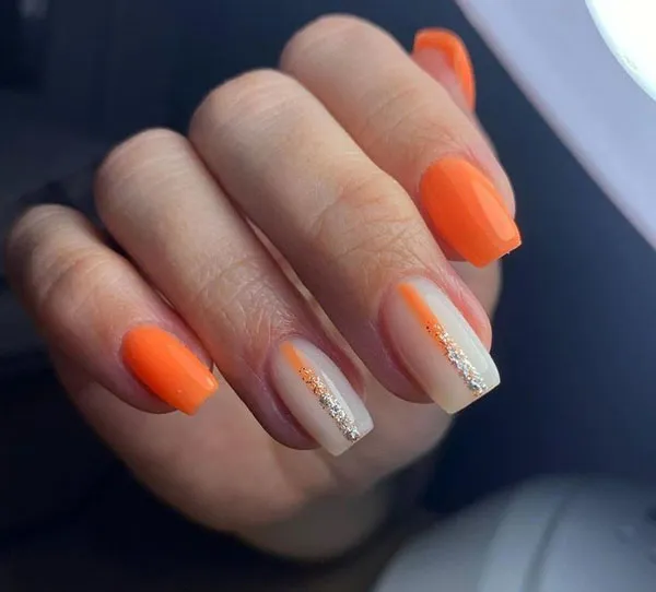 Orange and white nail design 30