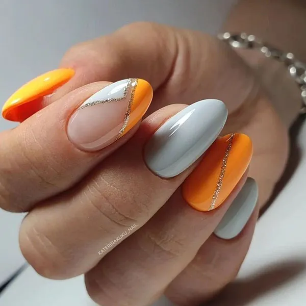 Orange and white nail design 6