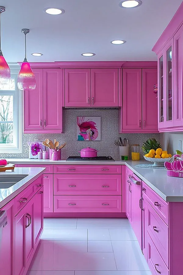 40 مدل دکوراسیون صورتی آشپزخانه کیوت؛ وقتی آشپزخونت تبدیل به یک فضای دلبرانه میشه! 16 Pink kitchen decoration 13