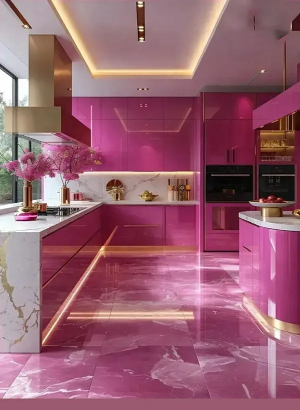 40 مدل دکوراسیون صورتی آشپزخانه کیوت؛ وقتی آشپزخونت تبدیل به یک فضای دلبرانه میشه! 18 Pink kitchen decoration 14