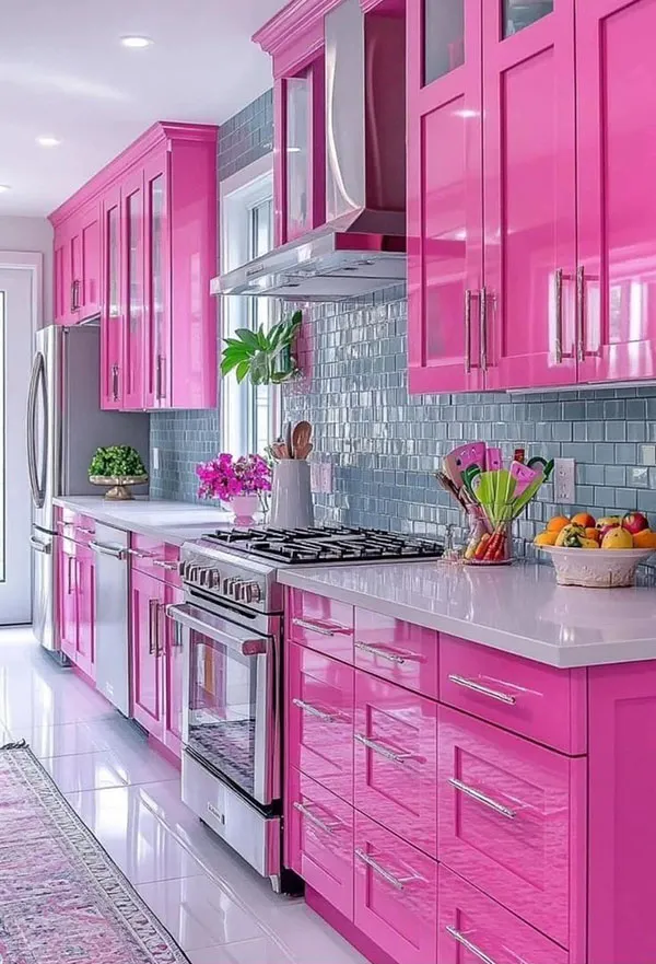 40 مدل دکوراسیون صورتی آشپزخانه کیوت؛ وقتی آشپزخونت تبدیل به یک فضای دلبرانه میشه! 19 Pink kitchen decoration 15