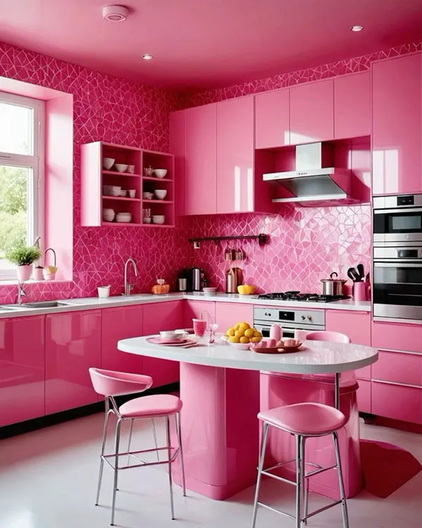 40 مدل دکوراسیون صورتی آشپزخانه کیوت؛ وقتی آشپزخونت تبدیل به یک فضای دلبرانه میشه! 24 Pink kitchen decoration 19