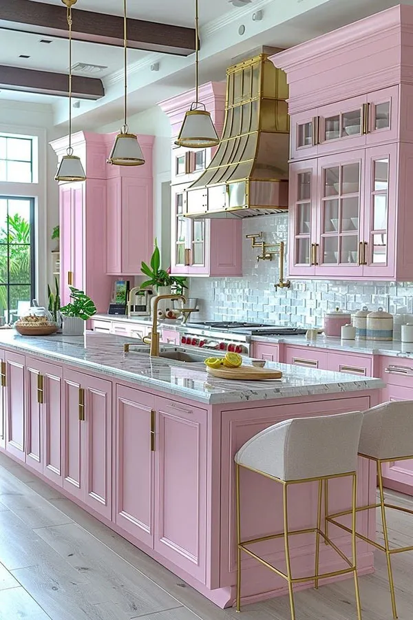 40 مدل دکوراسیون صورتی آشپزخانه کیوت؛ وقتی آشپزخونت تبدیل به یک فضای دلبرانه میشه! 25 Pink kitchen decoration 23