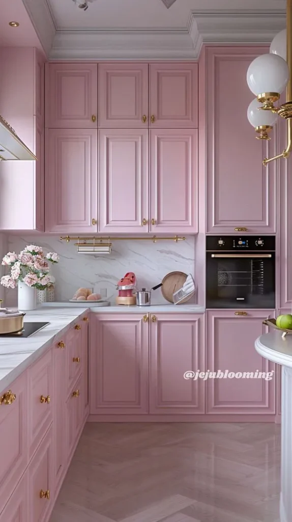 40 مدل دکوراسیون صورتی آشپزخانه کیوت؛ وقتی آشپزخونت تبدیل به یک فضای دلبرانه میشه! 29 Pink kitchen decoration 24
