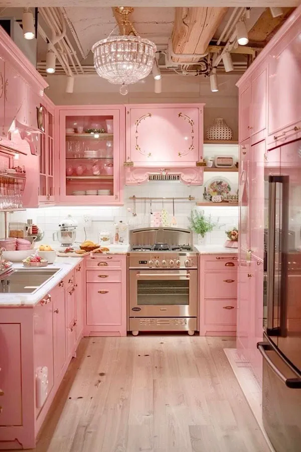 40 مدل دکوراسیون صورتی آشپزخانه کیوت؛ وقتی آشپزخونت تبدیل به یک فضای دلبرانه میشه! 6 Pink kitchen decoration 3