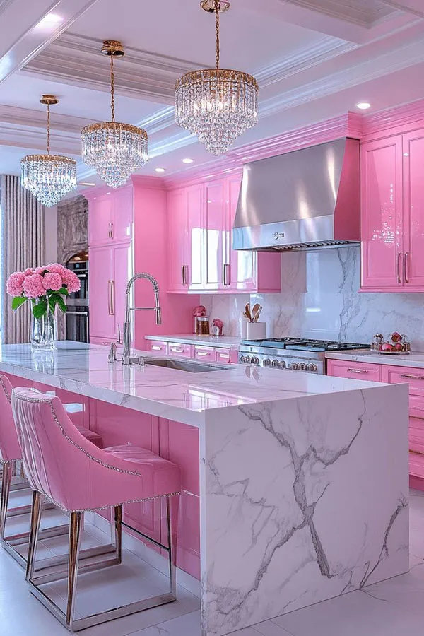 40 مدل دکوراسیون صورتی آشپزخانه کیوت؛ وقتی آشپزخونت تبدیل به یک فضای دلبرانه میشه! 34 Pink kitchen decoration 30
