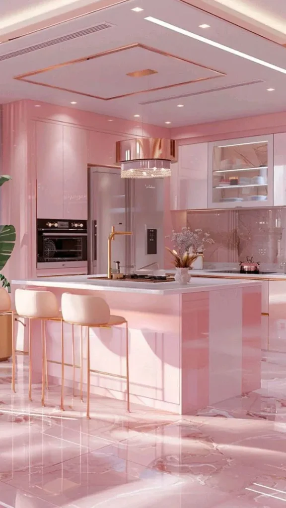 40 مدل دکوراسیون صورتی آشپزخانه کیوت؛ وقتی آشپزخونت تبدیل به یک فضای دلبرانه میشه! 39 Pink kitchen decoration 33