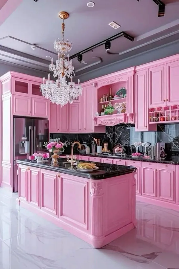 40 مدل دکوراسیون صورتی آشپزخانه کیوت؛ وقتی آشپزخونت تبدیل به یک فضای دلبرانه میشه! 38 Pink kitchen decoration 35