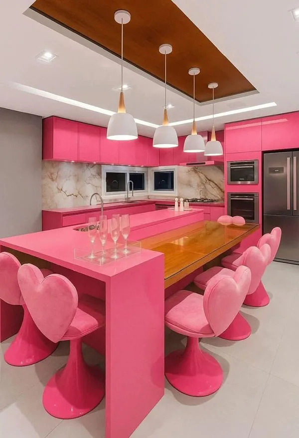 40 مدل دکوراسیون صورتی آشپزخانه کیوت؛ وقتی آشپزخونت تبدیل به یک فضای دلبرانه میشه! 17 Pink kitchen decoration 37