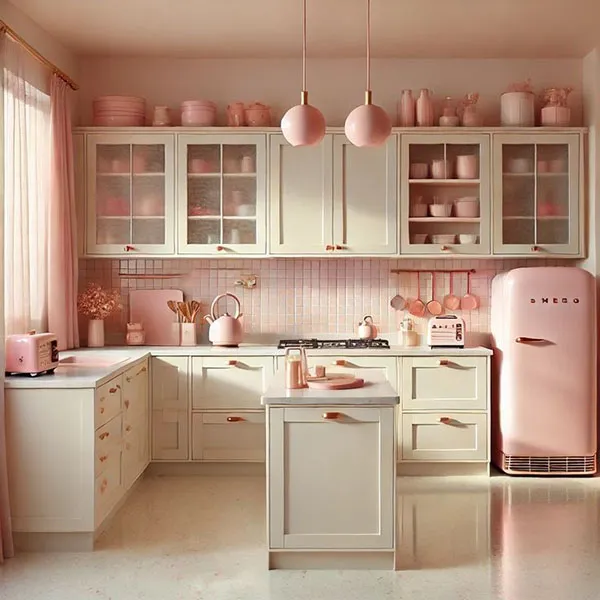 40 مدل دکوراسیون صورتی آشپزخانه کیوت؛ وقتی آشپزخونت تبدیل به یک فضای دلبرانه میشه! 7 Pink kitchen decoration 4