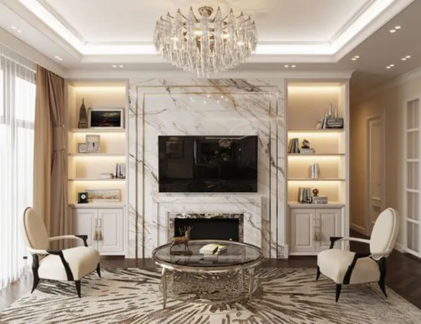 33 مدل تی وی وال نئوکلاسیک؛ وقتی ظرافت کلاسیک با مدرن بودن گره میخورد 17 neoclassical tv wall design diakoland photo 13