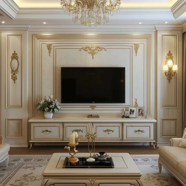 33 مدل تی وی وال نئوکلاسیک؛ وقتی ظرافت کلاسیک با مدرن بودن گره میخورد 8 neoclassical tv wall design diakoland photo 4