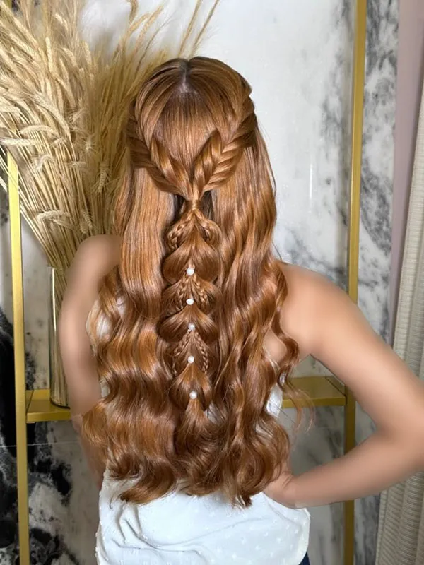 A few stylish and classy girls hair weaves with pearls 10