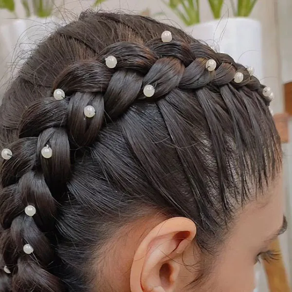 A few stylish and classy girls hair weaves with pearls 13