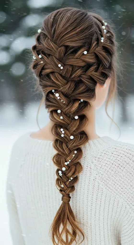 A few stylish and classy girls hair weaves with pearls 22