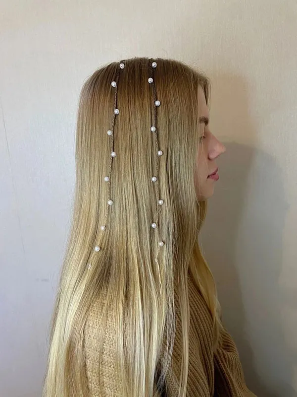A few stylish and classy girls hair weaves with pearls 23