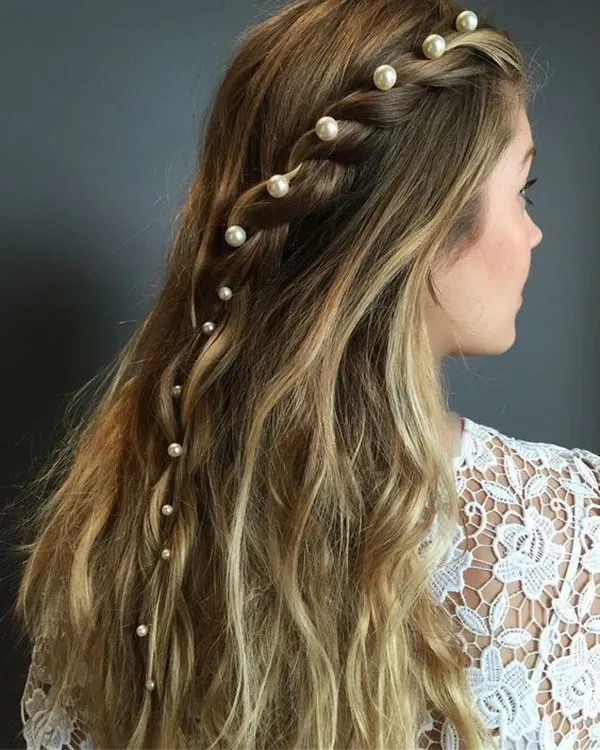 A few stylish and classy girls hair weaves with pearls 27