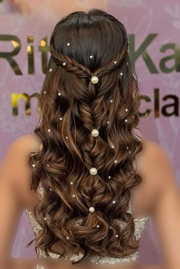 A few stylish and classy girls hair weaves with pearls 30